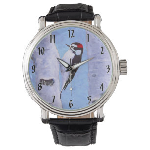 Downy Woodpecker Painting - Original Bird Art Armbanduhr