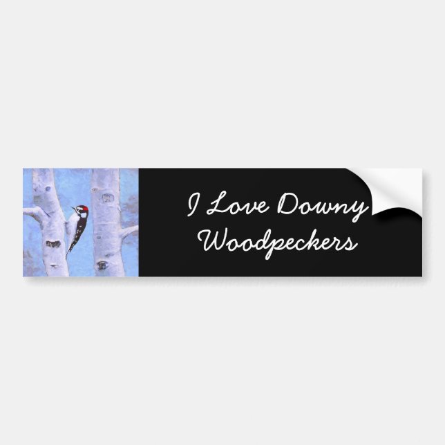 Downy Woodpecker Painting - Original Bird Art Autoaufkleber (Vorne)