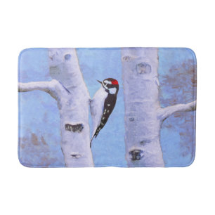 Downy Woodpecker Painting - Original Bird Art Badematte