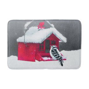 Downy Woodpecker Painting - Original Bird Art Badematte