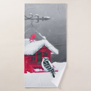 Downy Woodpecker Painting - Original Bird Art Badhandtuch Set