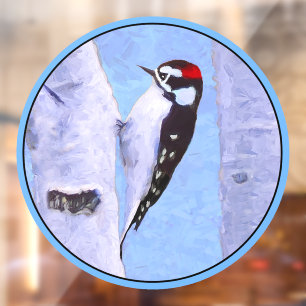 Downy Woodpecker Painting - Original Bird Art Fensteraufkleber