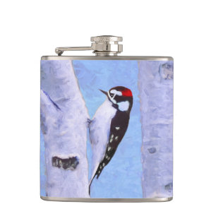 Downy Woodpecker Painting - Original Bird Art Flachmann