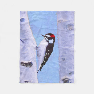 Downy Woodpecker Painting - Original Bird Art Fleecedecke