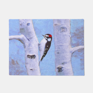 Downy Woodpecker Painting - Original Bird Art Fußmatte