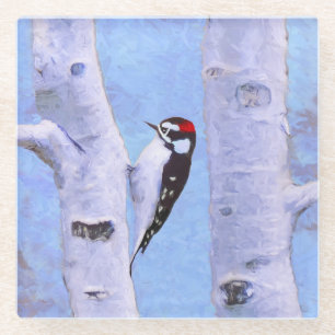 Downy Woodpecker Painting - Original Bird Art Glasuntersetzer