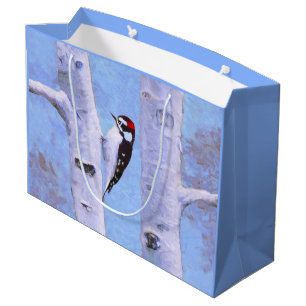 Downy Woodpecker Painting - Original Bird Art Große Geschenktüte