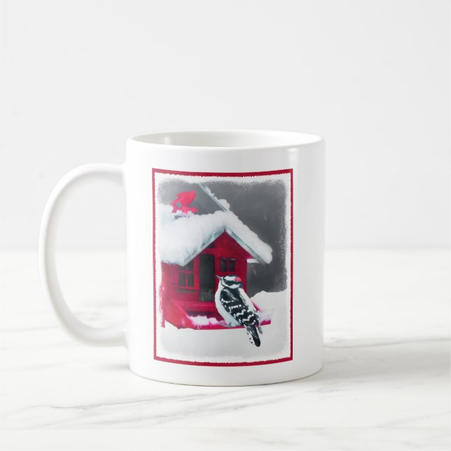 Downy Woodpecker Painting - Original Bird Art Kaffeetasse (Links)