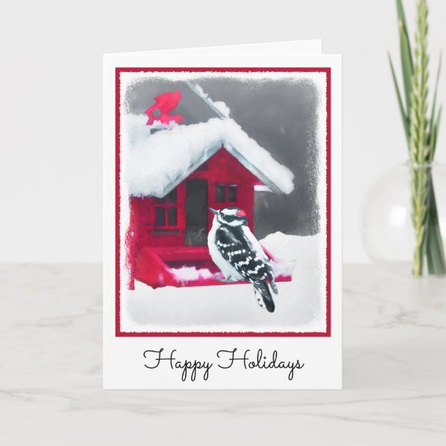Downy Woodpecker Painting - Original Bird Art Karte (Vorderseite)