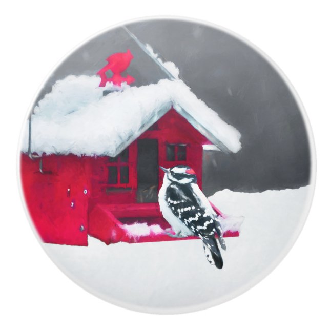Downy Woodpecker Painting - Original Bird Art Keramikknauf (Vorderseite)