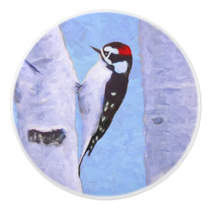 Downy Woodpecker Painting - Original Bird Art Keramikknauf