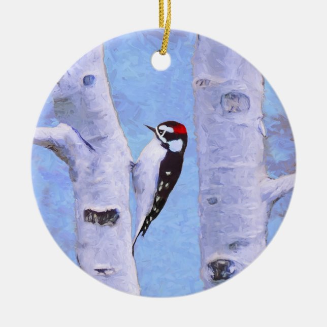 Downy Woodpecker Painting - Original Bird Art Keramikornament (Vorne)