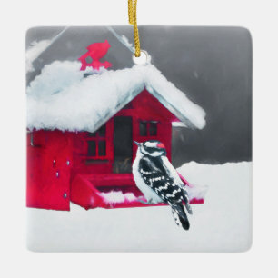 Downy Woodpecker Painting - Original Bird Art Keramikornament