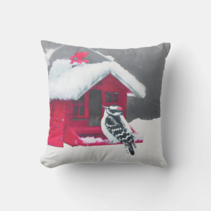 Downy Woodpecker Painting - Original Bird Art Kissen
