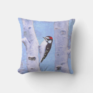 Downy Woodpecker Painting - Original Bird Art Kissen