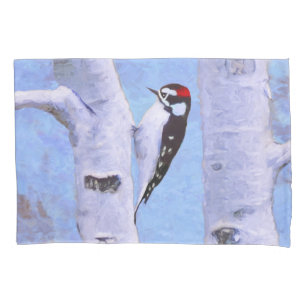 Downy Woodpecker Painting - Original Bird Art Kissenbezug