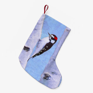Downy Woodpecker Painting - Original Bird Art Kleiner Weihnachtsstrumpf