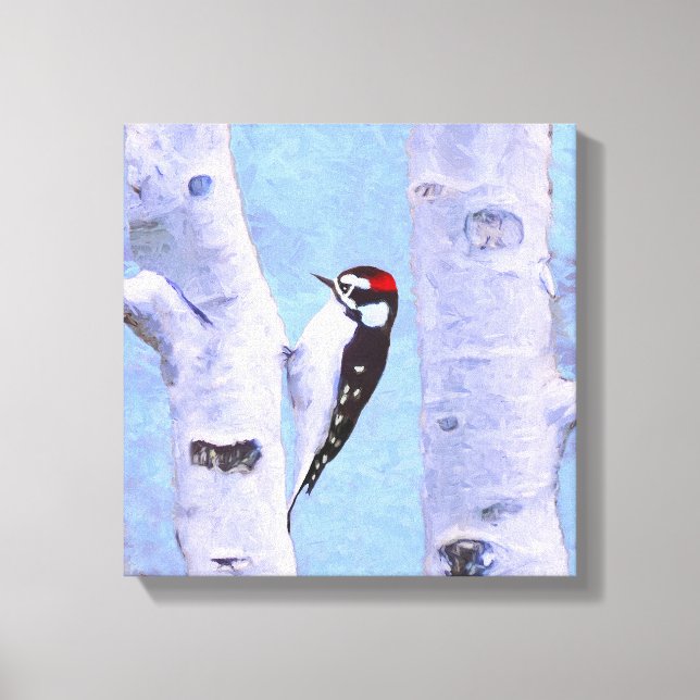 Downy Woodpecker Painting - Original Bird Art Leinwanddruck (Vorderseite)