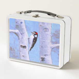 Downy Woodpecker Painting - Original Bird Art Metall Brotdose