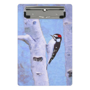 Downy Woodpecker Painting - Original Bird Art Mini Klemmbrett
