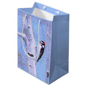 Downy Woodpecker Painting - Original Bird Art Mittlere Geschenktüte