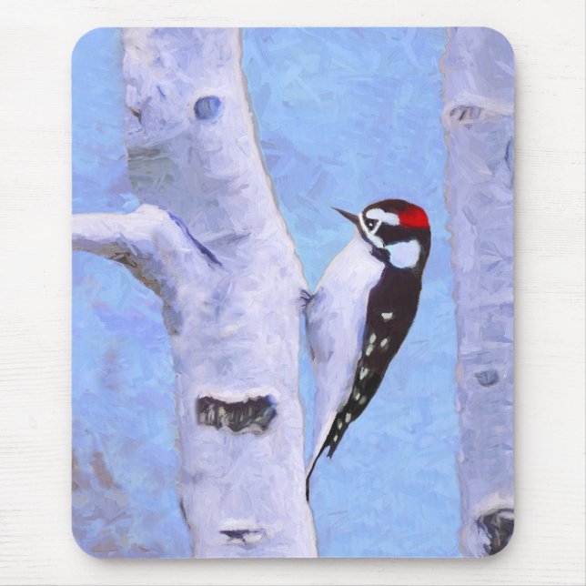 Downy Woodpecker Painting - Original Bird Art Mousepad (Vorne)