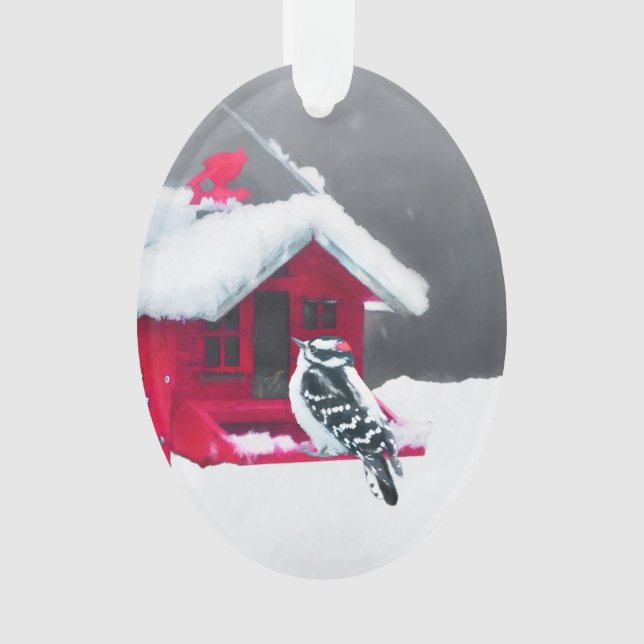 Downy Woodpecker Painting - Original Bird Art Ornament (Vorderseite)