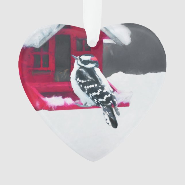 Downy Woodpecker Painting - Original Bird Art Ornament (Vorderseite)