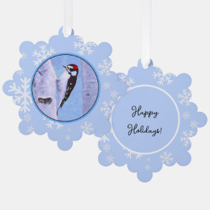 Downy Woodpecker Painting - Original Bird Art Ornament Karte