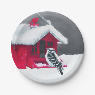 Downy Woodpecker Painting - Original Bird Art Pappteller