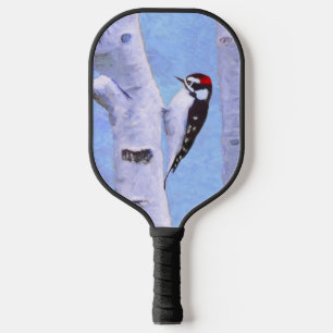 Downy Woodpecker Painting - Original Bird Art Pickleball Schläger