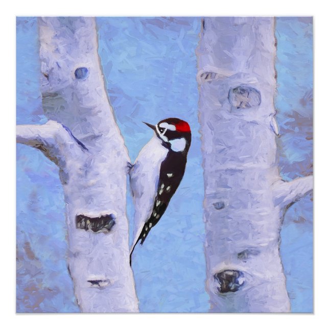 Downy Woodpecker Painting - Original Bird Art Poster (Vorderseite)