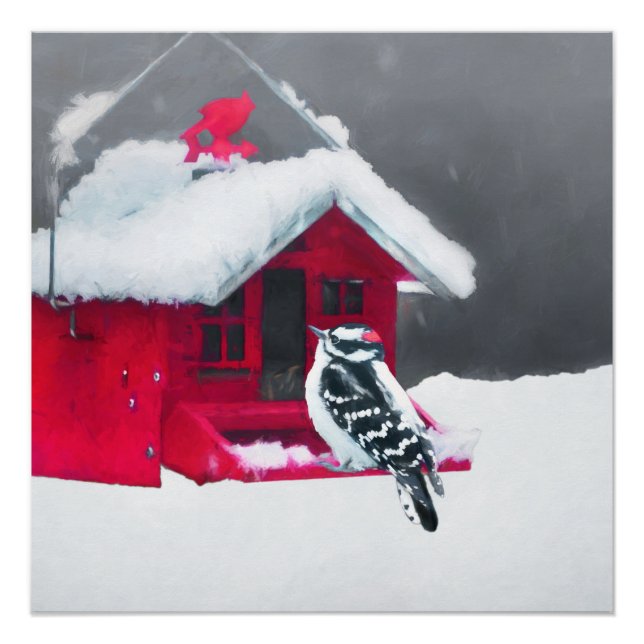 Downy Woodpecker Painting - Original Bird Art Poster (Vorderseite)