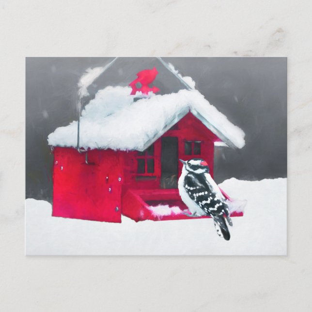 Downy Woodpecker Painting - Original Bird Art Postkarte (Vorderseite)