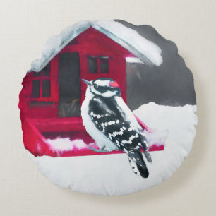 Downy Woodpecker Painting - Original Bird Art Rundes Kissen