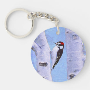 Downy Woodpecker Painting - Original Bird Art Schlüsselanhänger