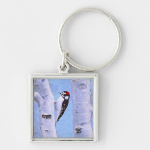 Downy Woodpecker Painting - Original Bird Art Schlüsselanhänger