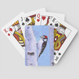 Downy Woodpecker Painting - Original Bird Art Spielkarten