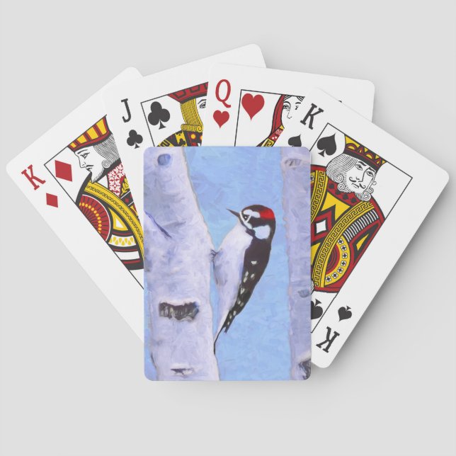 Downy Woodpecker Painting - Original Bird Art Spielkarten (Rückseite)