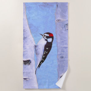 Downy Woodpecker Painting - Original Bird Art Strandtuch