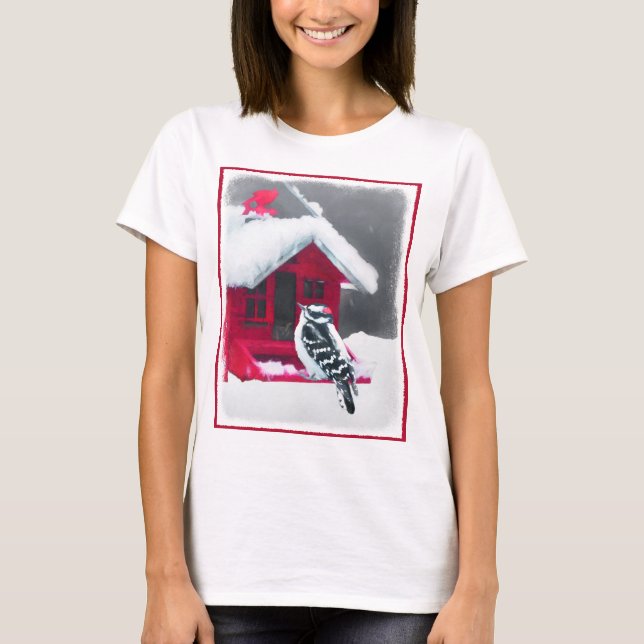 Downy Woodpecker Painting - Original Bird Art T-Shirt (Vorderseite)