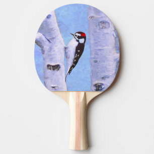 Downy Woodpecker Painting - Original Bird Art Tischtennis Schläger