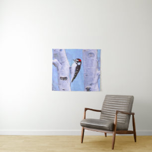 Downy Woodpecker Painting - Original Bird Art Wandteppich