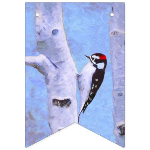 Downy Woodpecker Painting - Original Bird Art Wimpelkette