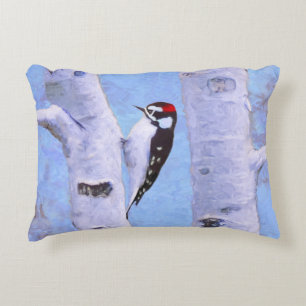 Downy Woodpecker Painting - Original Bird Art Zierkissen