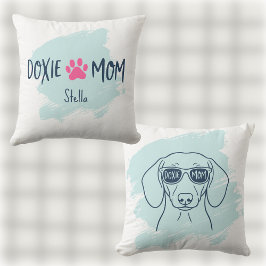 Doxie Mom Pillow Ice Blue Pastel Dachshund Name Kissen
