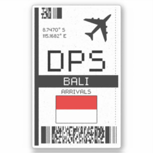 DPS Bali, Indonesia Boarding Pass - Airport Travel Aufkleber