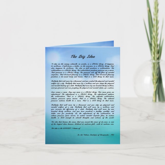 Dr B J Palmer "The Big Idea" Cartes de notes (Devant)
