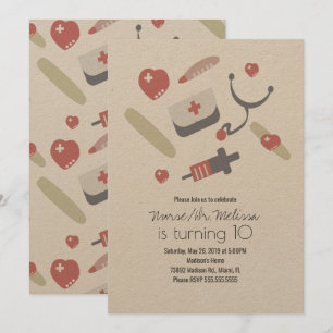 Dr. Nurse Birthday Party Medical Pattern Kraft Einladung