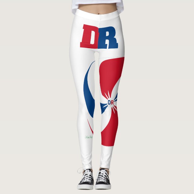 DR (République Dominicaine) Leggings rouges, blanc (Devant)